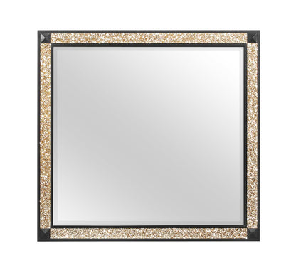 36" Black And Gold Faux Crystal And Wood Dresser Mount Framed Mirror HomeRoots