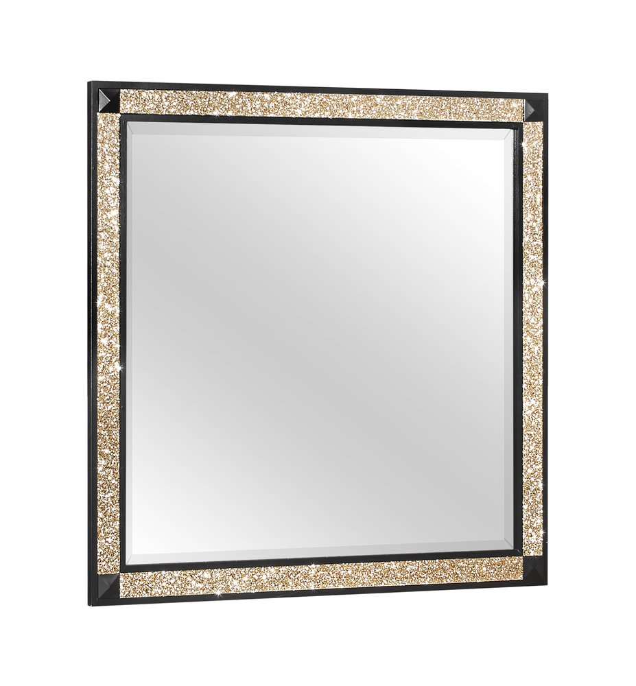 36" Black And Gold Faux Crystal And Wood Dresser Mount Framed Mirror HomeRoots
