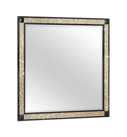 36" Black And Gold Faux Crystal And Wood Dresser Mount Framed Mirror HomeRoots