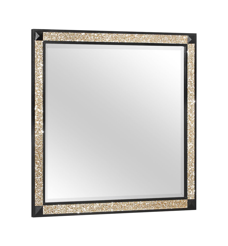 36" Black And Gold Faux Crystal And Wood Dresser Mount Framed Mirror HomeRoots