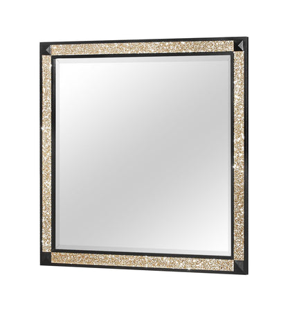 36" Black And Gold Faux Crystal And Wood Dresser Mount Framed Mirror HomeRoots