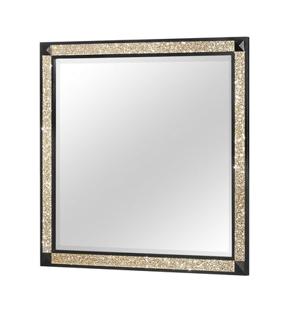 36" Black And Gold Faux Crystal And Wood Dresser Mount Framed Mirror HomeRoots