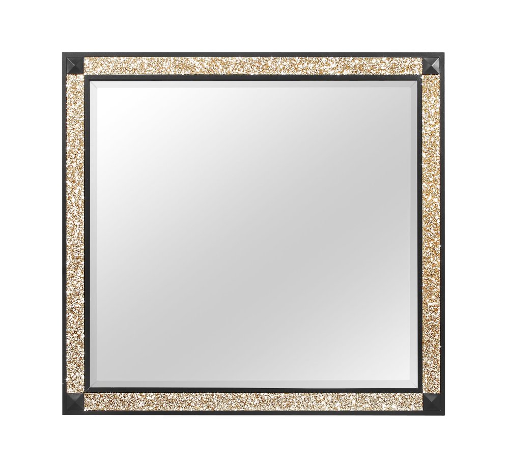 36" Black And Gold Faux Crystal And Wood Dresser Mount Framed Mirror HomeRoots