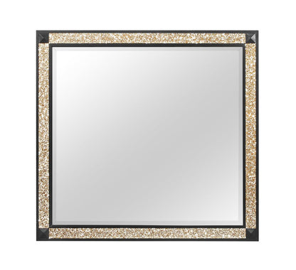 36" Black And Gold Faux Crystal And Wood Dresser Mount Framed Mirror HomeRoots