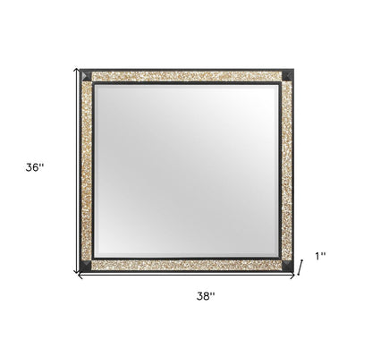 36" Black And Gold Faux Crystal And Wood Dresser Mount Framed Mirror HomeRoots