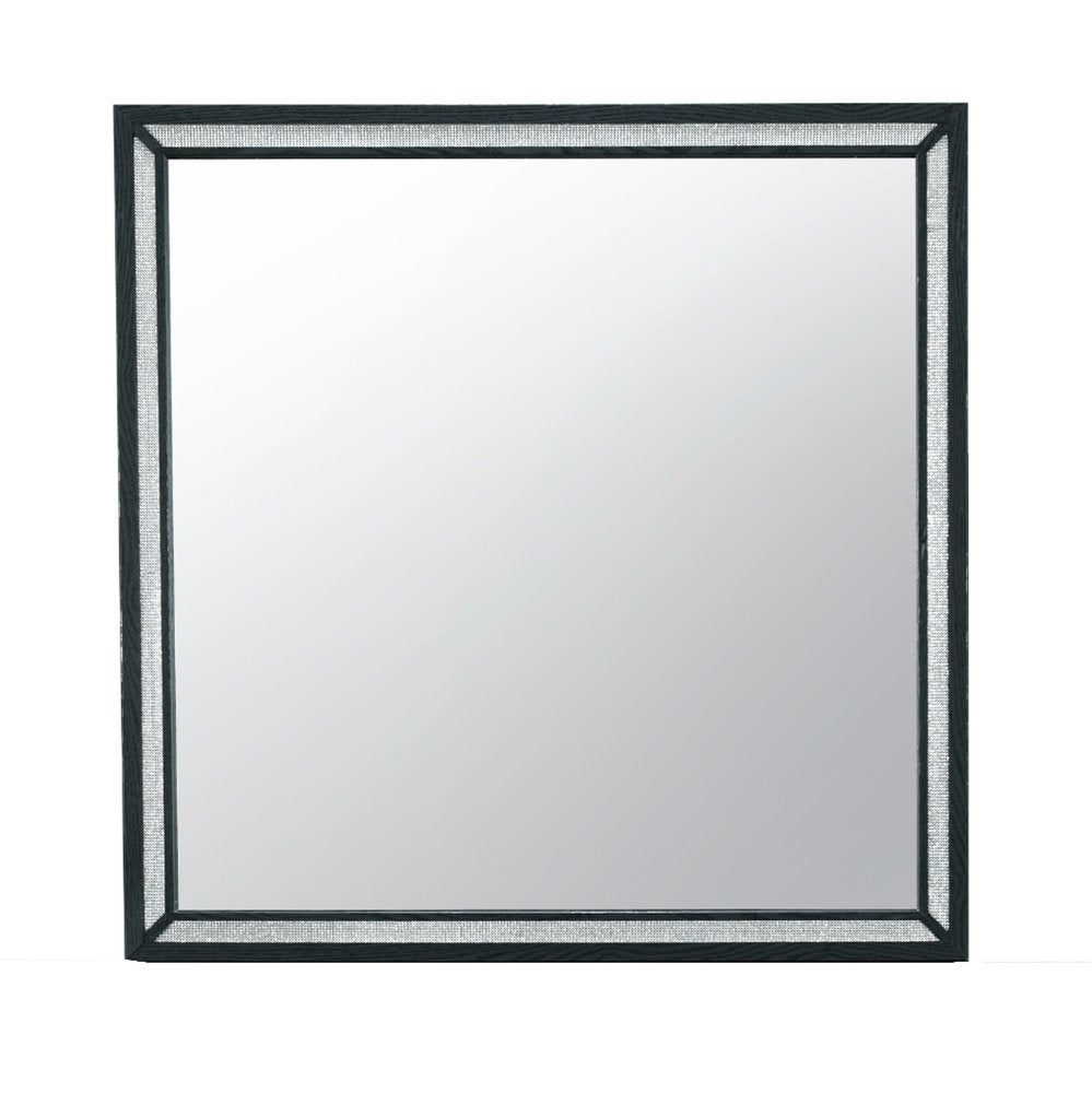 37" Black Faux Crystal And Wood Dresser Mount Framed Mirror HomeRoots