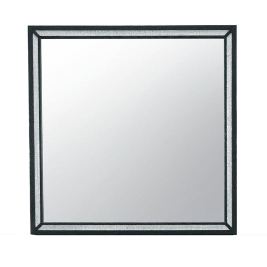 37" Black Faux Crystal And Wood Dresser Mount Framed Mirror HomeRoots