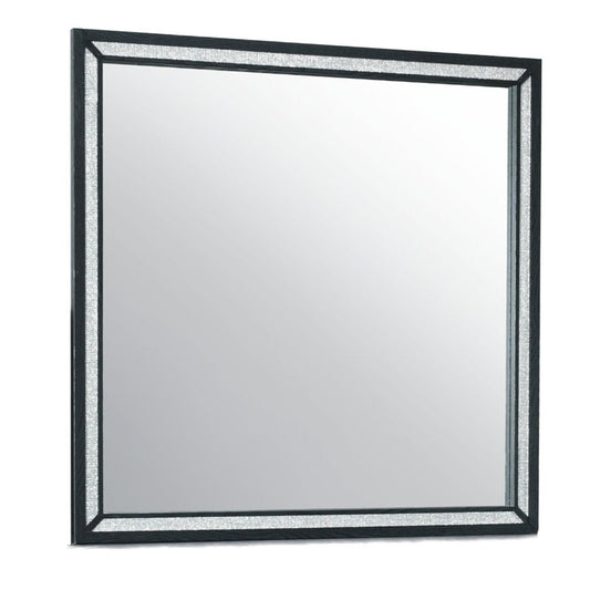 37" Black Faux Crystal And Wood Dresser Mount Framed Mirror HomeRoots