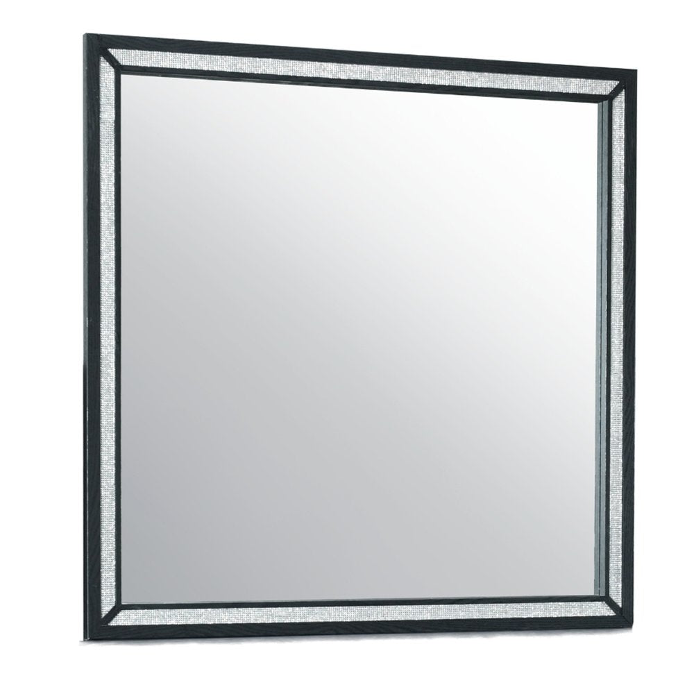 37" Black Faux Crystal And Wood Dresser Mount Framed Mirror HomeRoots