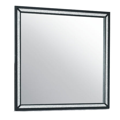 37" Black Faux Crystal And Wood Dresser Mount Framed Mirror HomeRoots