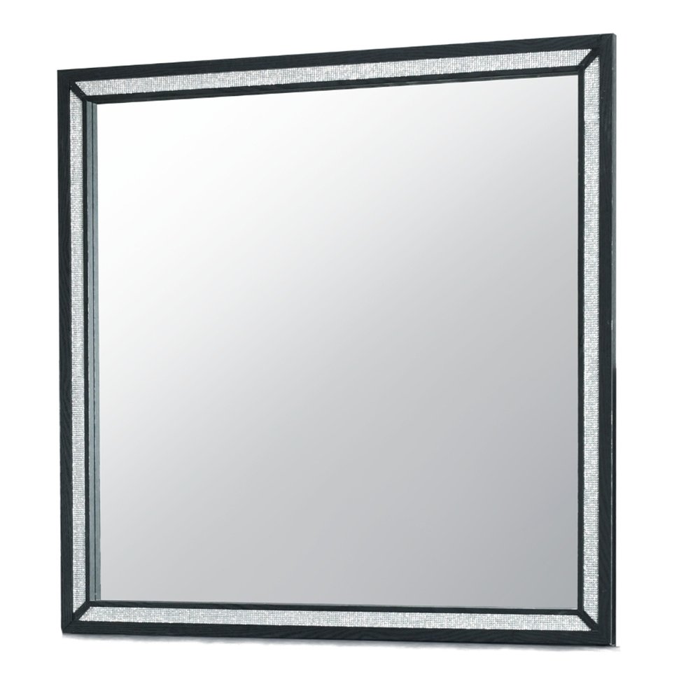 37" Black Faux Crystal And Wood Dresser Mount Framed Mirror HomeRoots