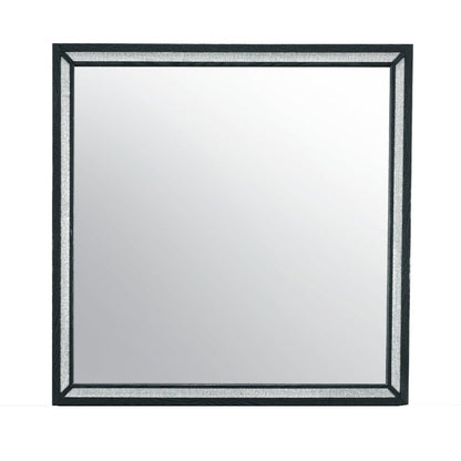 37" Black Faux Crystal And Wood Dresser Mount Framed Mirror HomeRoots