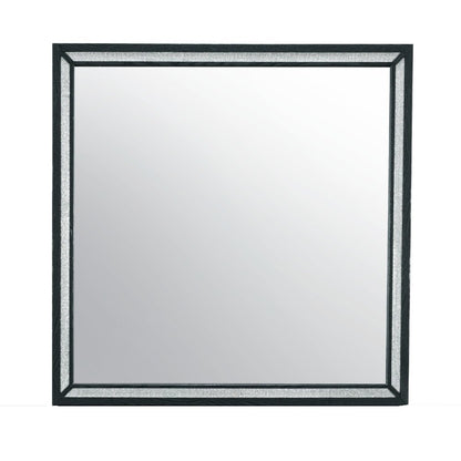 37" Black Faux Crystal And Wood Dresser Mount Framed Mirror