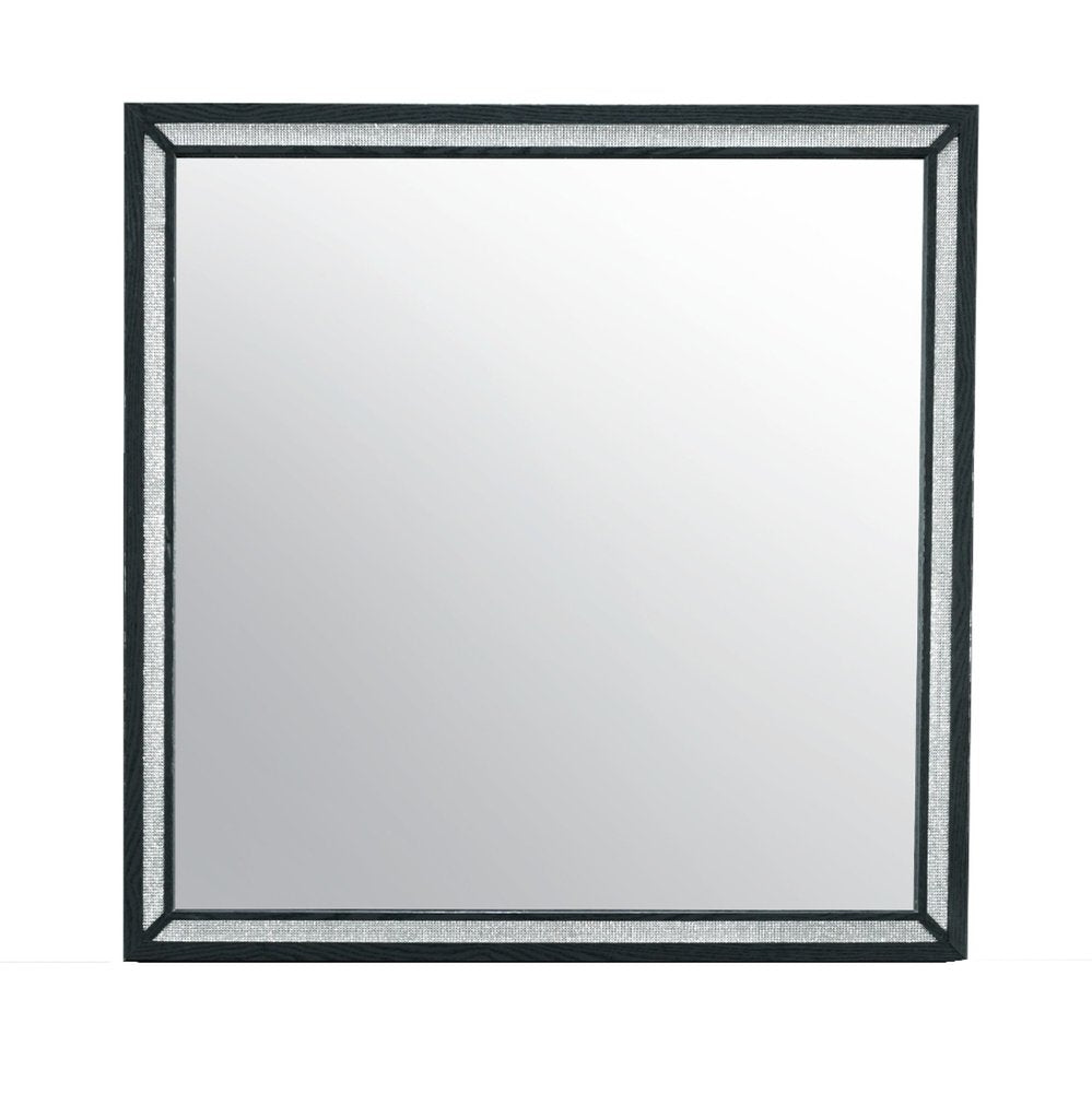 37" Black Faux Crystal And Wood Dresser Mount Framed Mirror HomeRoots