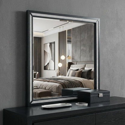 37" Black Faux Crystal And Wood Dresser Mount Framed Mirror HomeRoots