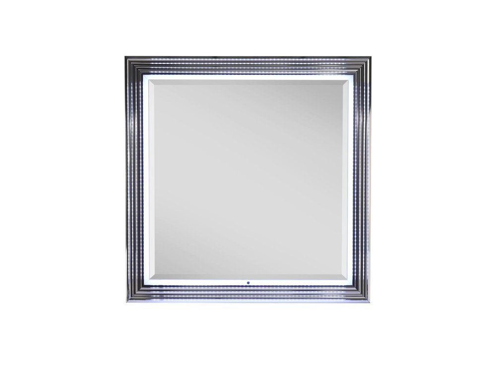 42" Silver And White Wood Square Lighted Dresser Mount Framed Mirror HomeRoots