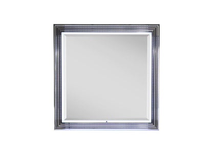 42" Silver And White Wood Square Lighted Dresser Mount Framed Mirror HomeRoots
