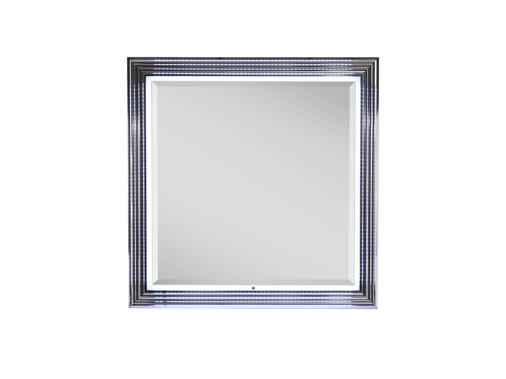 42" Silver And White Wood Square Lighted Dresser Mount Framed Mirror HomeRoots
