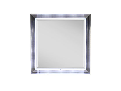 42" Silver And White Wood Square Lighted Dresser Mount Framed Mirror HomeRoots