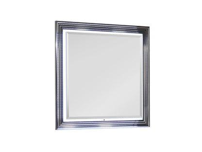 42" Silver And White Wood Square Lighted Dresser Mount Framed Mirror HomeRoots