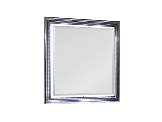 42" Silver And White Wood Square Lighted Dresser Mount Framed Mirror HomeRoots