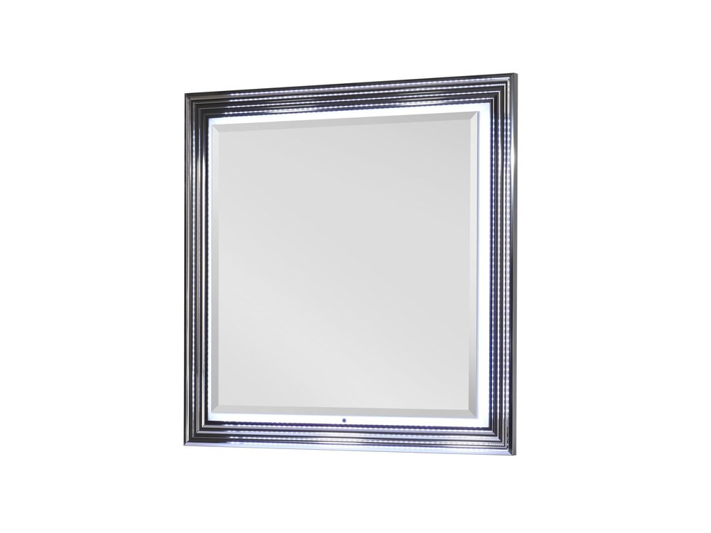 42" Silver And White Wood Square Lighted Dresser Mount Framed Mirror HomeRoots