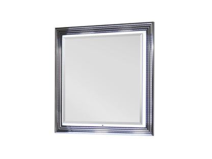 42" Silver And White Wood Square Lighted Dresser Mount Framed Mirror HomeRoots