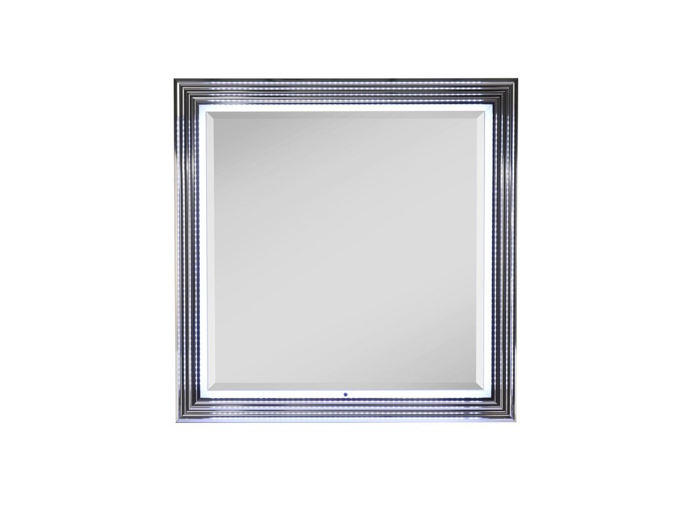 42" Silver And White Wood Square Lighted Dresser Mount Framed Mirror HomeRoots