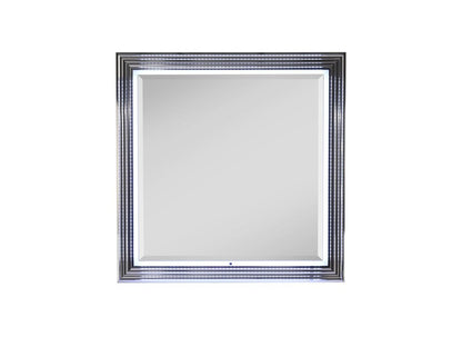 42" Silver And White Wood Square Lighted Dresser Mount Framed Mirror HomeRoots