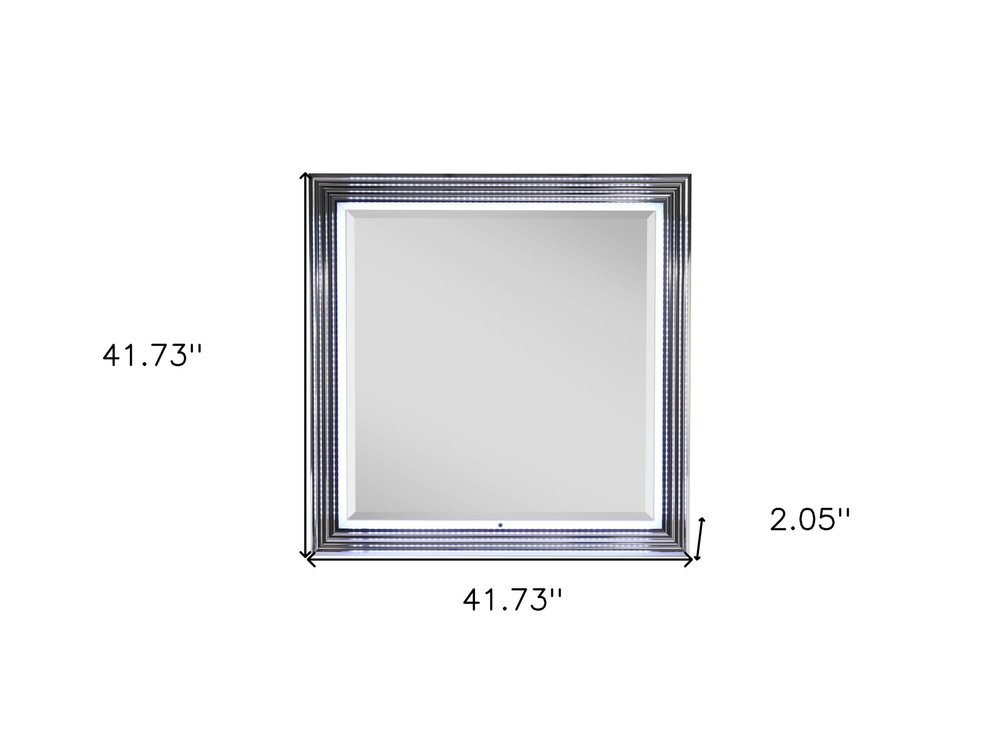 42" Silver And White Wood Square Lighted Dresser Mount Framed Mirror HomeRoots