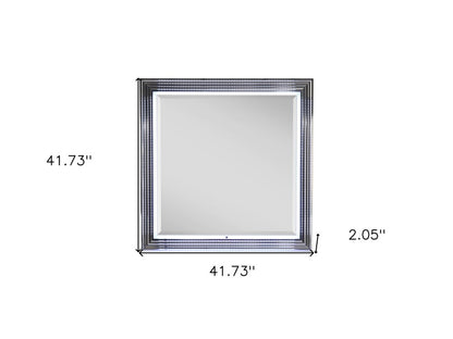42" Silver And White Wood Square Lighted Dresser Mount Framed Mirror HomeRoots