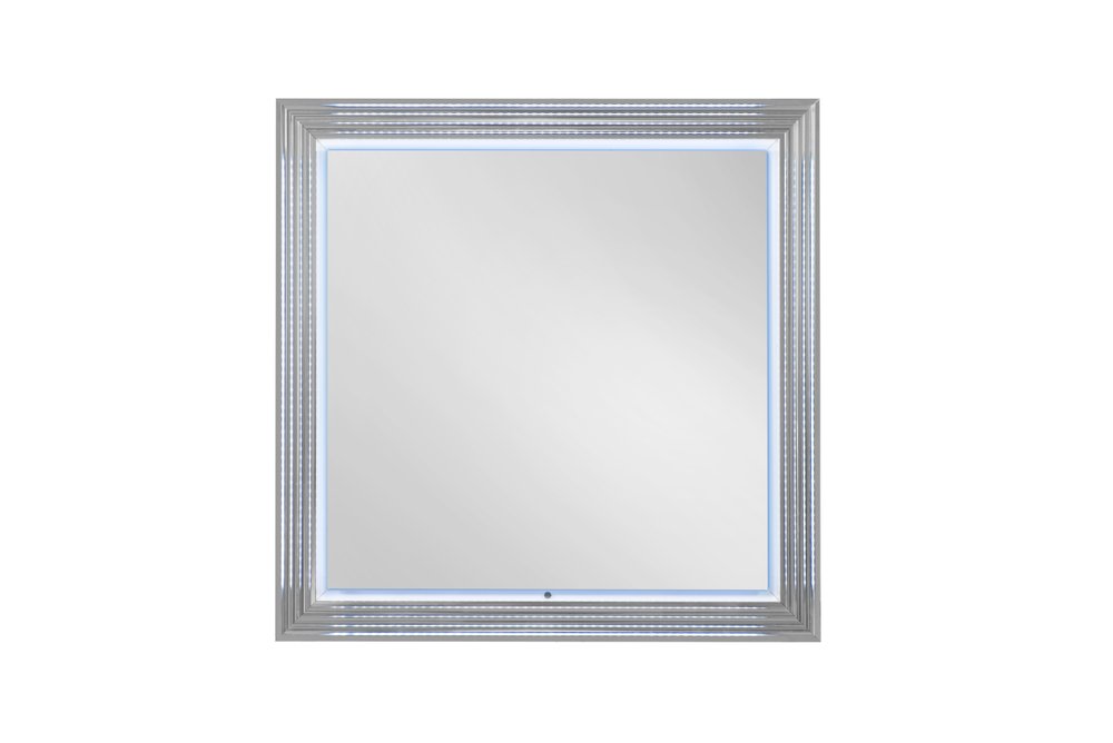 42" White Wood Square Lighted Dresser Mount Framed Mirror HomeRoots