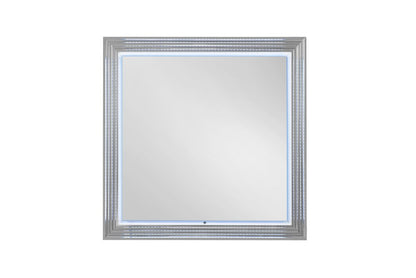 42" White Wood Square Lighted Dresser Mount Framed Mirror HomeRoots
