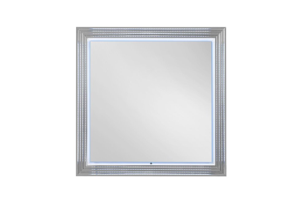 42" White Wood Square Lighted Dresser Mount Framed Mirror HomeRoots