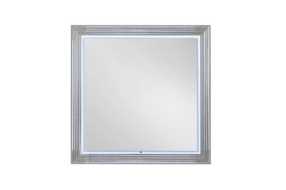 42" White Wood Square Lighted Dresser Mount Framed Mirror HomeRoots