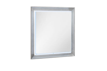 42" White Wood Square Lighted Dresser Mount Framed Mirror HomeRoots