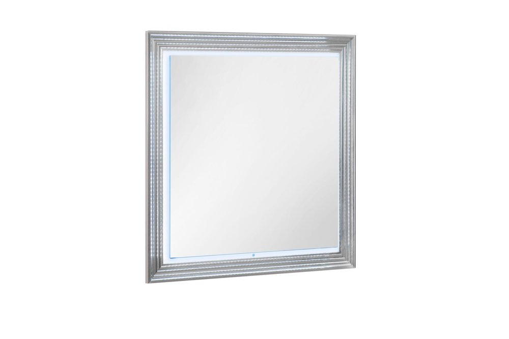 42" White Wood Square Lighted Dresser Mount Framed Mirror HomeRoots