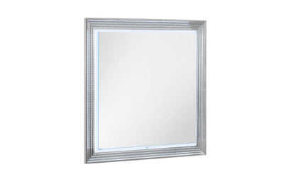 42" White Wood Square Lighted Dresser Mount Framed Mirror HomeRoots
