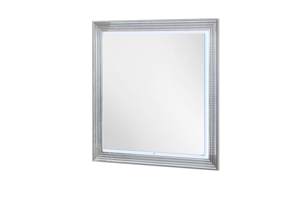 42" White Wood Square Lighted Dresser Mount Framed Mirror HomeRoots