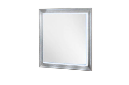 42" White Wood Square Lighted Dresser Mount Framed Mirror HomeRoots