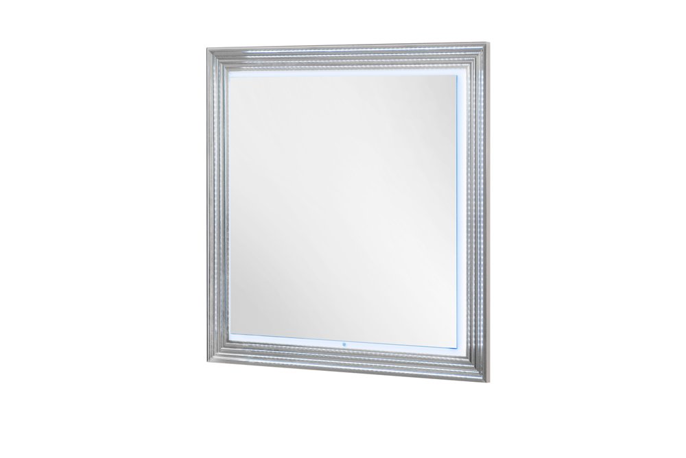 42" White Wood Square Lighted Dresser Mount Framed Mirror HomeRoots