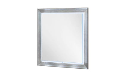 42" White Wood Square Lighted Dresser Mount Framed Mirror HomeRoots