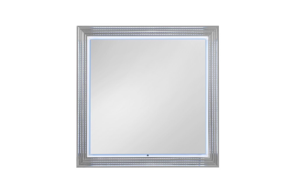 42" White Wood Square Lighted Dresser Mount Framed Mirror HomeRoots