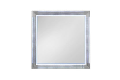 42" White Wood Square Lighted Dresser Mount Framed Mirror HomeRoots