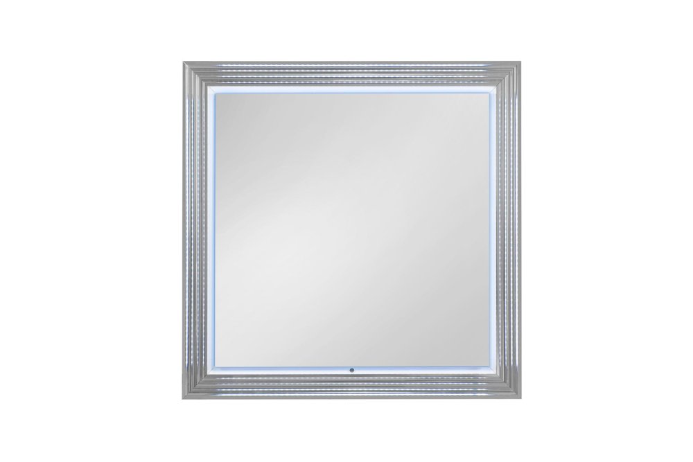 42" White Wood Square Lighted Dresser Mount Framed Mirror HomeRoots