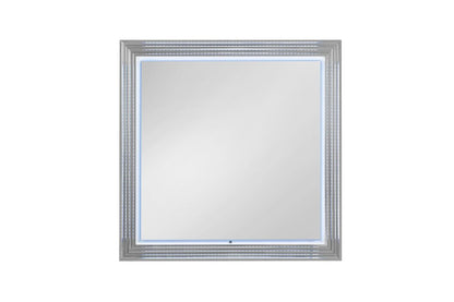 42" White Wood Square Lighted Dresser Mount Framed Mirror HomeRoots