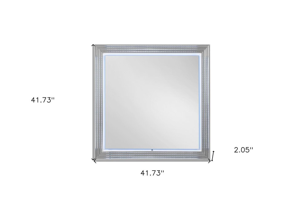 42" White Wood Square Lighted Dresser Mount Framed Mirror HomeRoots