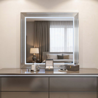 42" White Wood Square Lighted Dresser Mount Framed Mirror HomeRoots