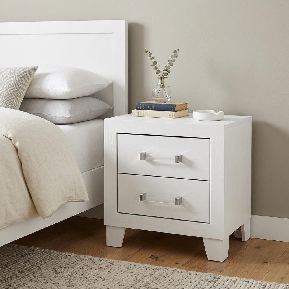 22" White Two Drawer Wood Nightstand HomeRoots