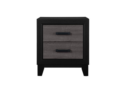 22" Black And Gray Wood Two Drawer Nightstand